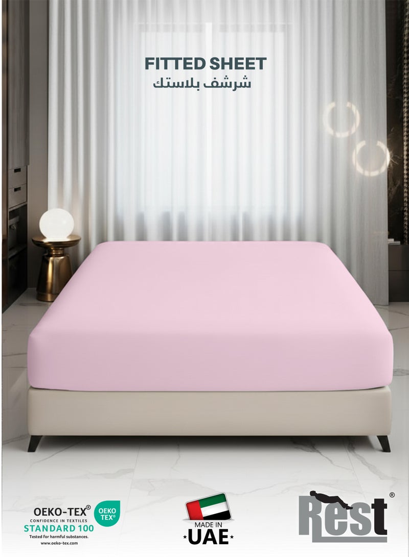 REST Fitted Bedsheet 180x200+30cm Breathable Plush Pink Fabric with Deep Pockets Machine Washable for Optimal Protection - Image 1
